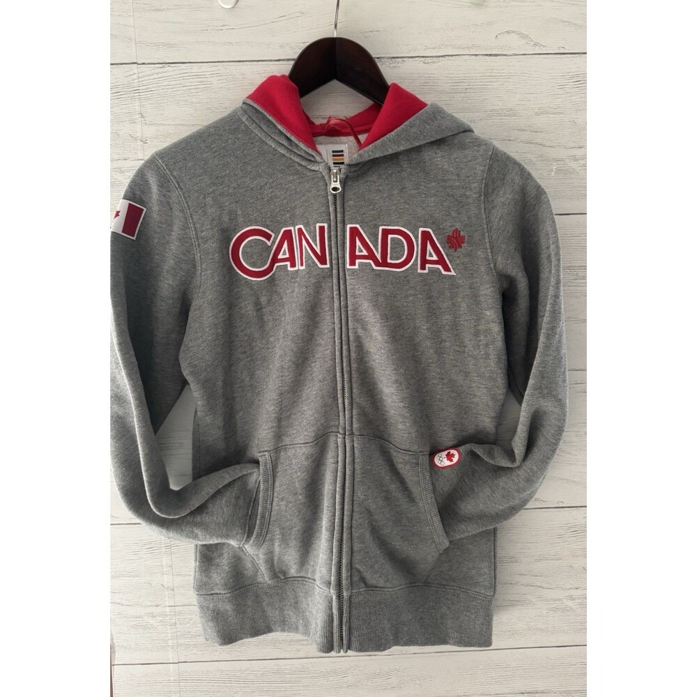 Vintage Hudson Bay NWT Canadian Olympic Canada Zip Up Hoodie Gray Youth Girls 14